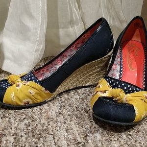 Poetic license yellow floral and navy polka dot